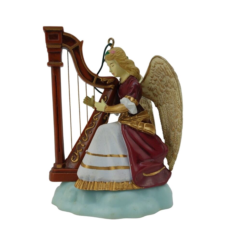Enesco Christmas Ornament Harp playing Angel With Wings Blonde Hair